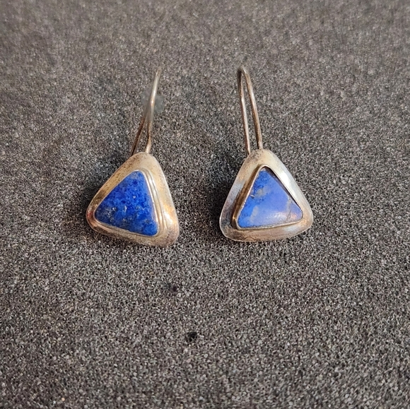 Vintage Clyde Duneier CID Sterling Silver 925 Lapis Drop Dangle Hook Earrings - Picture 3 of 4